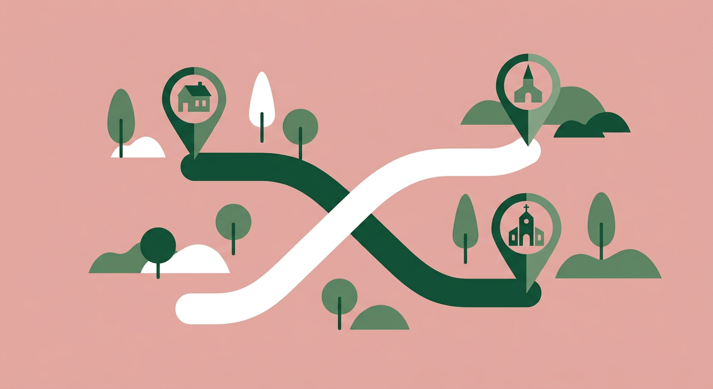 Illustration de deux routes de campagne reliant deux communes pour un échange de patient